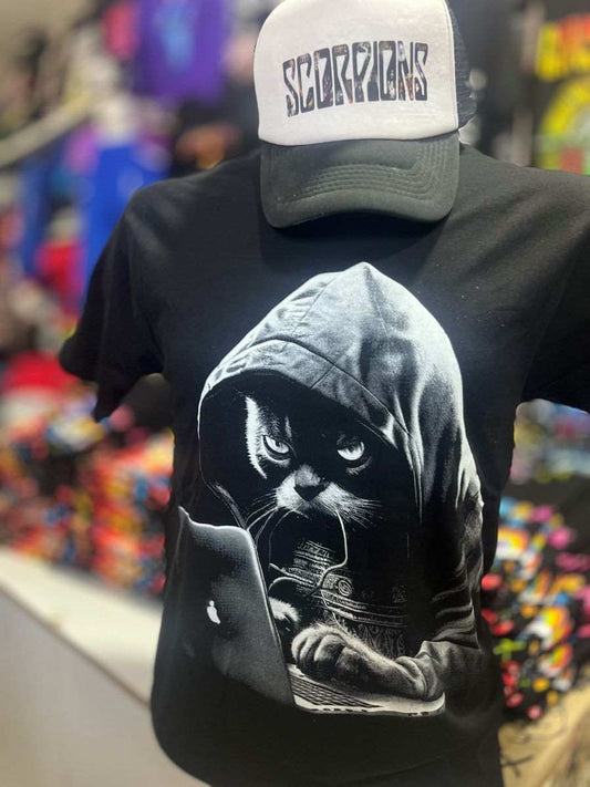 Polera negra algodon gato $4990