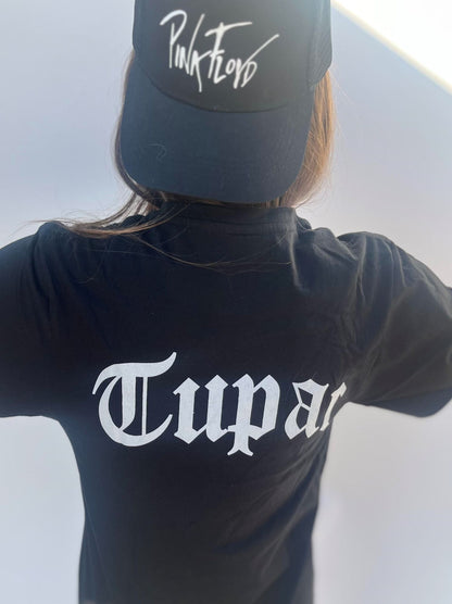 polera Tupac negra estampado blanco algodon